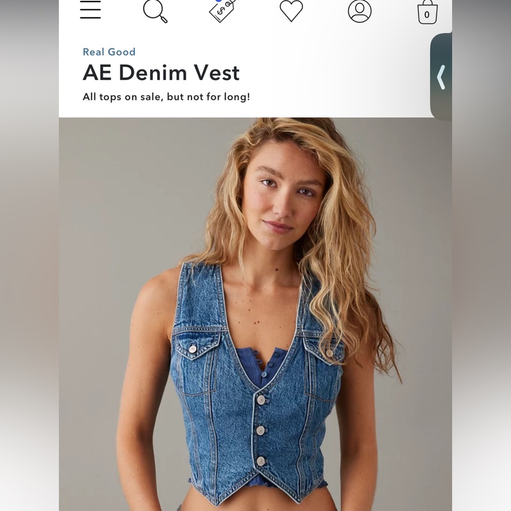 AMERICAN EAGLE DENIM VEST. Unworn, Size Medium
